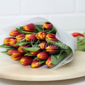 Букет из 19 тюльпанов огонь