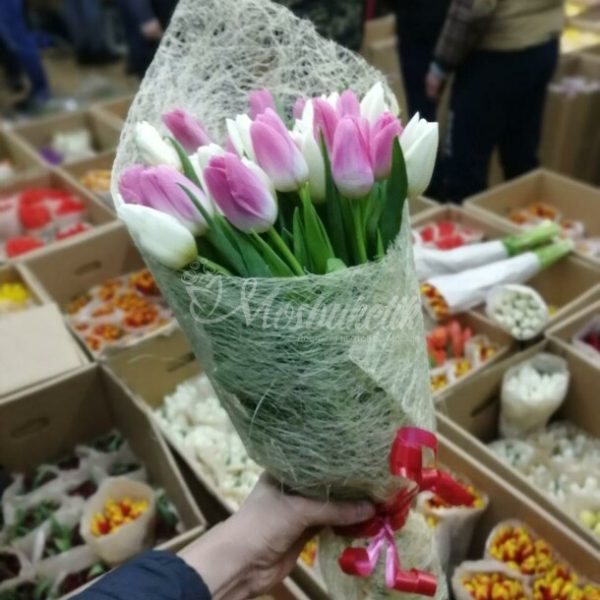 Букет из 21 микс тюльпанов