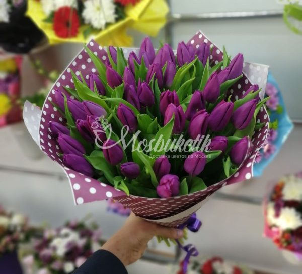 Букет из 45 фиолетовых тюльпанов