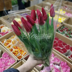 Букет из 9 красных тюльпанов на корпоратив