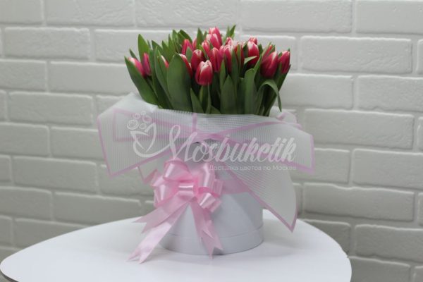 51 розовых тюльпанов в коробке — изображение 4