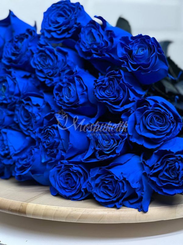 букет из 23 синих эквадорских роз в ленте