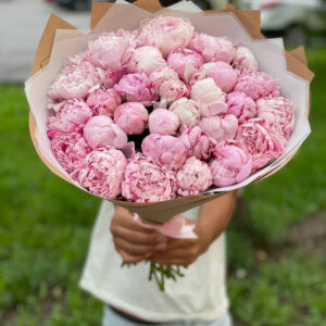 Букет из 31 розовых пионов Сара Бернард