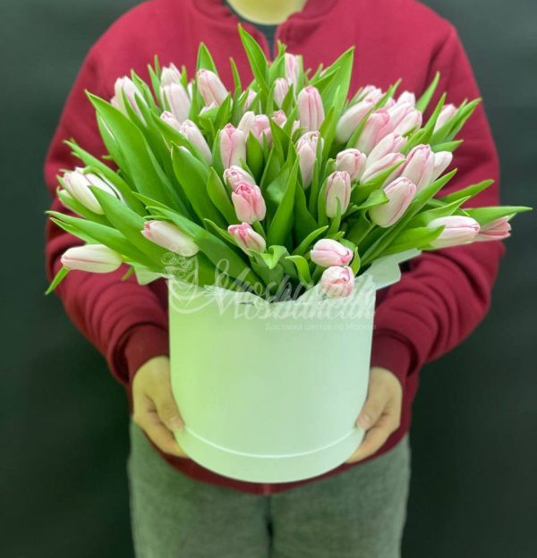 45 розовых тюльпанов в коробке — изображение 4