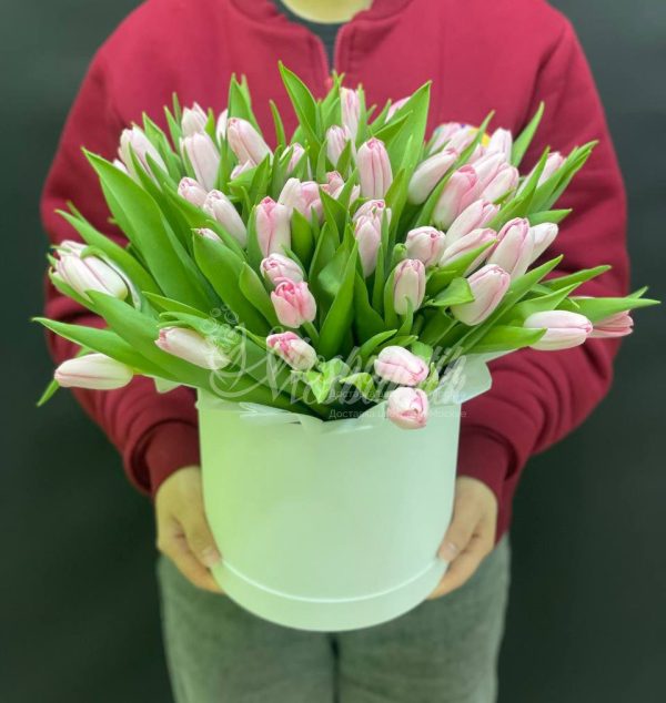 45 розовых тюльпанов в коробке — изображение 6