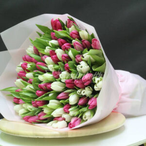 Букет из 101 белых и розовых тюльпанов
