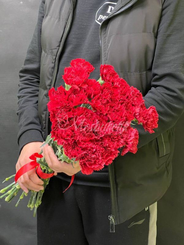Букет из 25 красных гвоздик в ленте