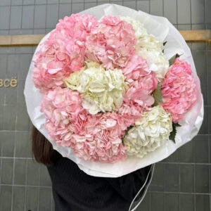 Букет из 11 розовых и белых гортензий