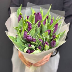 Букет из 25 фиолетовых тюльпанов