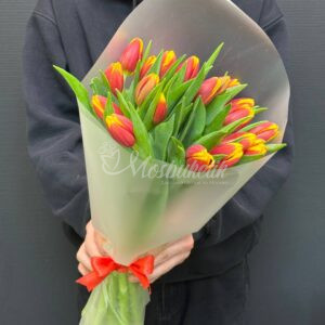Букет из 19 тюльпанов огонь